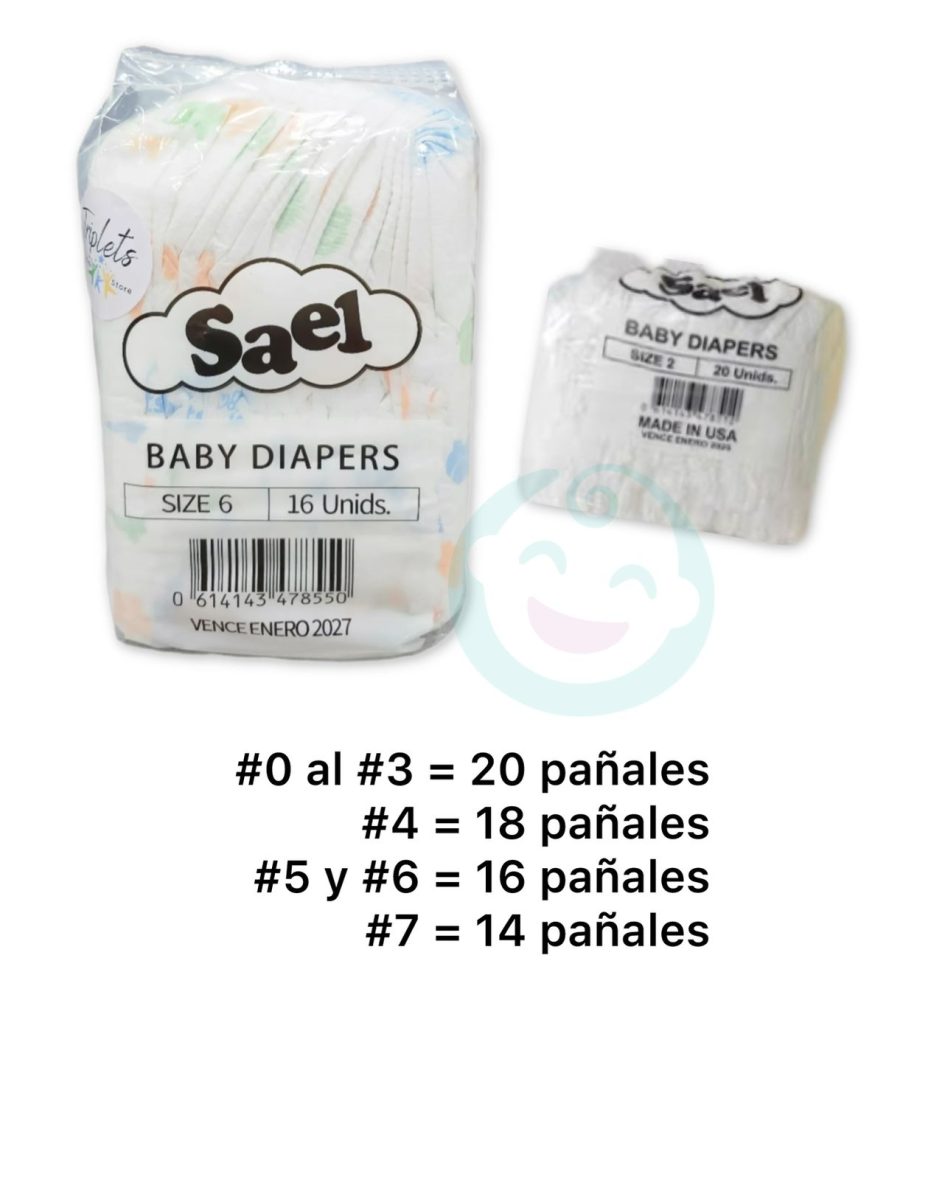 PAÑALES SAEL PAQUETES DE 14 A 20 UNIDADES