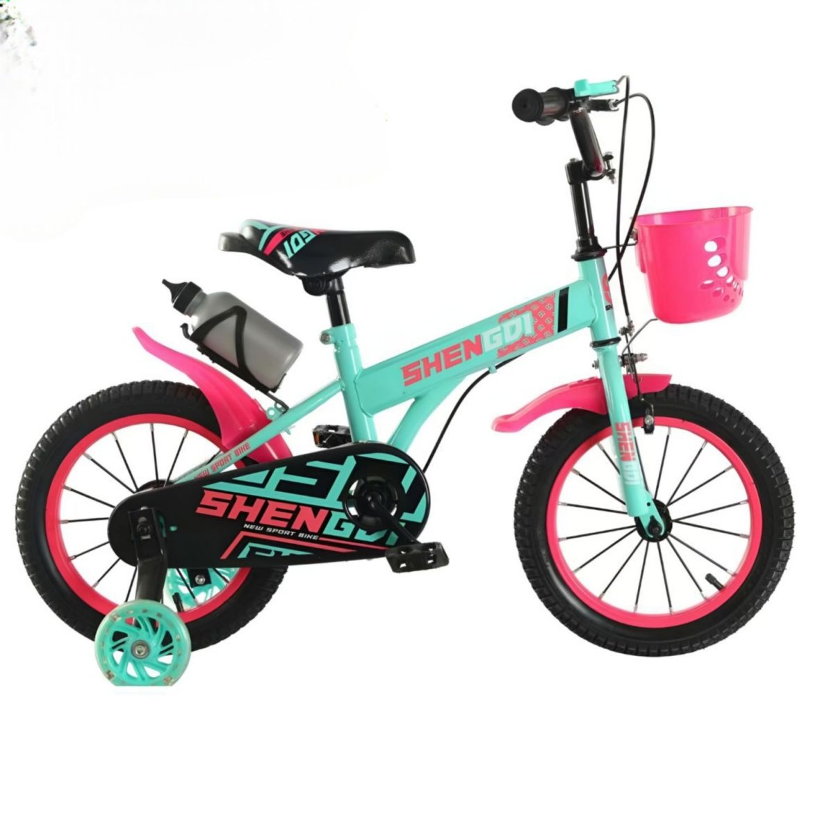 BICICLETA ARO 16 VERDE CON ROSADA SHENGDI NSB KD091-VR16