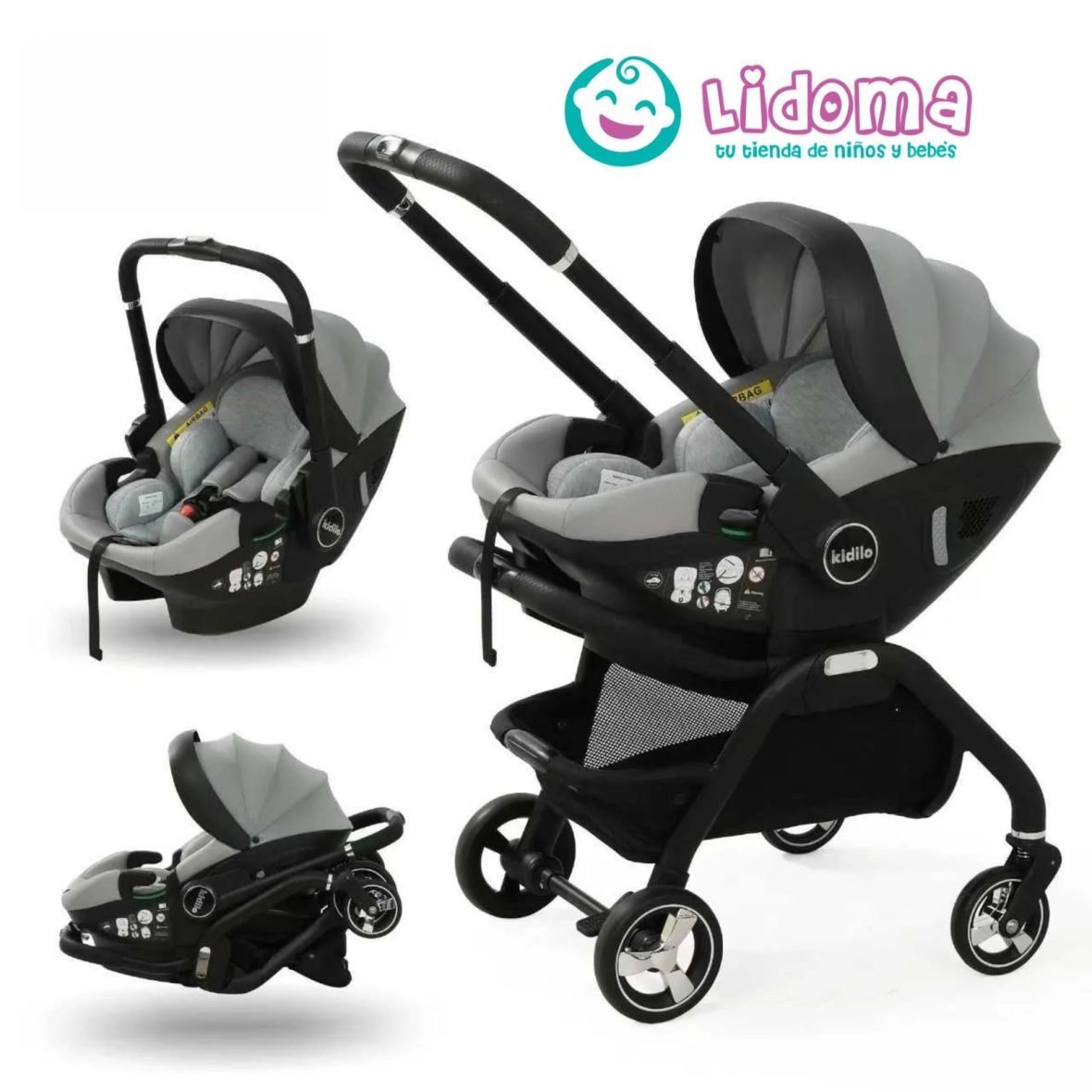 COCHE 3 EN 1 DESMONTABLE GRIS KIDILO PR-53G